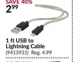 Princess Auto 1 ft USB to Lightning Cable offer