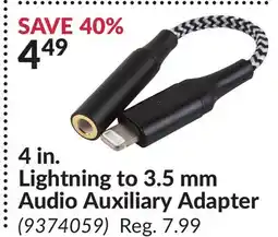 Princess Auto 4 in. Lightning to 3.5 mm Audio Auxiliary Adapter offer