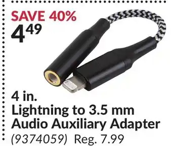 Princess Auto 4 in. Lightning to 3.5 mm Audio Auxiliary Adapter offer