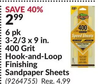Princess Auto 6 pk 3-2/3 x 9 in. 400 Grit Hook-and-Loop Finishing Sandpaper Sheets offer