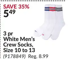 Princess Auto 3 pr White Men's Crew Socks, Size 10 to 13 offer