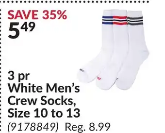 Princess Auto 3 pr White Men's Crew Socks, Size 10 to 13 offer