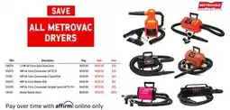 Ren’s Pets Depot ALL METROVAC DRYERS offer