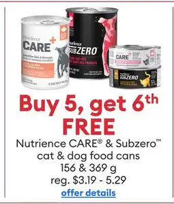 Petsmart Nutrience CARE & Subzero cat & dog food cans offer