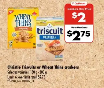 Wholesale Club TRISCUITS OR WHEAT THINS CRACKERS, 180 G - 200 G offer