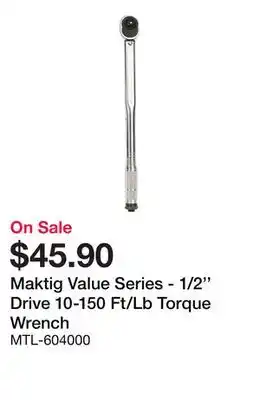 Bumper to Bumper Value Series - 1/2'' Drive 10-150 Ft/Lb Torque Wrench offer
