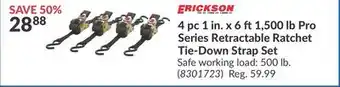 Princess Auto 4 pc 1 in. x 6 ft1,500 lb Pro Series Retractable Ratchet Tie-Down Strap Set offer