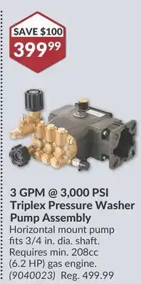Princess Auto 3 GPM @ 3,000 PSI Triplex Pressure Washer Pump offer