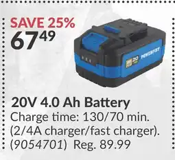 Princess Auto 20V 4.0 Ah Battery offer