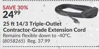 Princess Auto 25 ft 14/3 Triple-Outlet Contractor-Grade Extension Cord offer