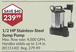 Princess Auto 1/2 HP Stainless-Steel Sump Pump offer