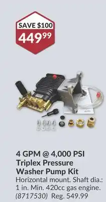 Princess Auto 4 GPM @ 4,000 PSI Triplex Pressure Washer Pump Kit offer