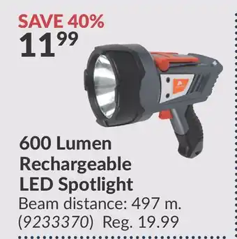 Princess Auto 600 Lumen Rechargeable LED Spotlight offer