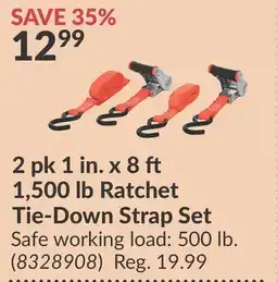 Princess Auto 2 pk 1 in. x 8 ft 1 500 lb Ratchet Tie-Down Strap Set offer