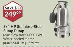Princess Auto 3/4 HP Stainless-Steel Sump Pump offer