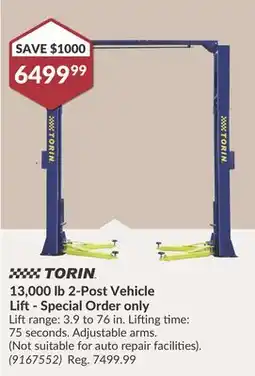 Princess Auto 13, 000 lb 2-Post Vehicle Lift- Special Order only offer