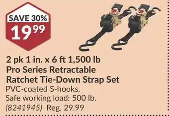Princess Auto 2 pk 1 in. x 6 ft 1,500 lb Pro Series Retractable Ratchet Tie-Down Strap Set offer