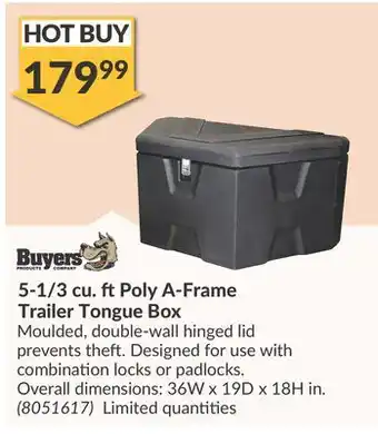 Princess Auto 5-1/3 cu. ft Poly A-Frame Trailer Tongue Box offer
