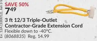 Princess Auto 3 12/3 Triple-Outlet Contractor-Grade Extension Cord offer