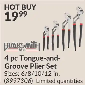 Princess Auto Mr. Blacksmith 4 pc Tongue-and- Groove Plier Set offer