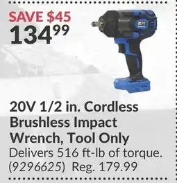 Princess Auto 20V 1/2 in. Cordless Brushless Impact Wrench, Tool offer