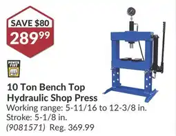 Princess Auto 10 Ton Bench Top Hydraulic Shop Press offer
