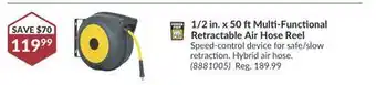 Princess Auto 1/2 in. x 50 ft Multi-Functional Retractable Air Hose Reel offer