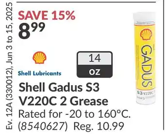 Princess Auto Shell Gadus S3 V220C 2 Grease offer