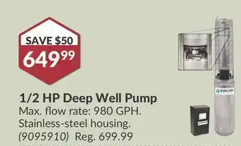 Princess Auto 1/2 HP Deep Well Pump offer