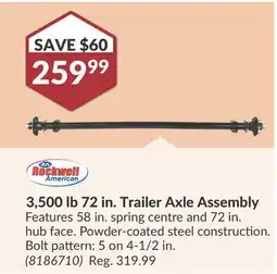 Princess Auto 3,500 lb 72 in. Trailer Axle Assembly offer