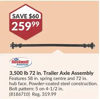 Princess Auto 3,500 lb 72 in. Trailer Axle Assembly offer
