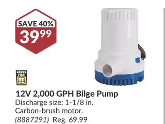 Princess Auto 12V 2,000 GPH Bilge Pump offer