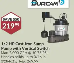 Princess Auto 1/2 HP Cast-Iron Sump Pump with Vertical Switch offer