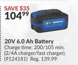 Princess Auto 20V 6.0 Ah Battery offer