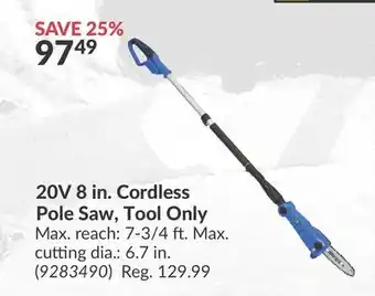 Princess Auto 20V 8 in. Cordless Pole Saw, Tool Only offer