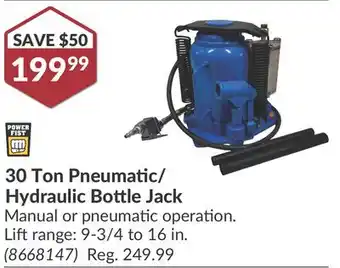 Princess Auto 30 Ton Pneumatic/Hydraulic Bottle Jack offer