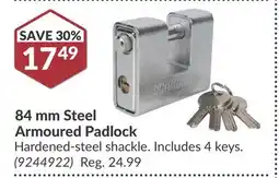Princess Auto 84 mm Steel Armoured Padlock offer