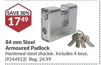 Princess Auto 84 mm Steel Armoured Padlock offer