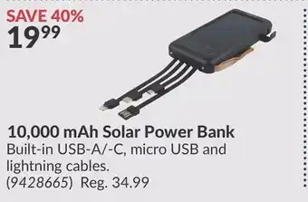 Princess Auto 10, 000 mAh Solar Power Bank offer