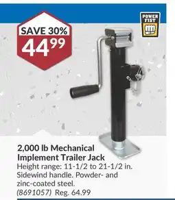 Princess Auto 2, 000 lb Mechanical Implement Trailer Jack offer