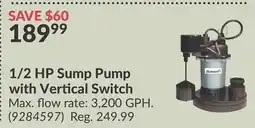 Princess Auto 1/2 HP Sump Pump with Vertical Switch offer