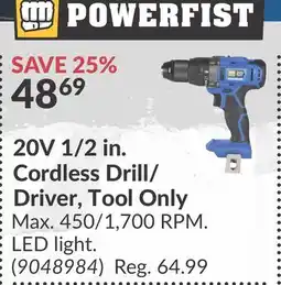 Princess Auto 20V 1/2 in. Cordless Drill/Driver, Tool Only offer
