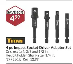 Princess Auto Titan 4 pc Impact Socket Driver Adapter Set offer