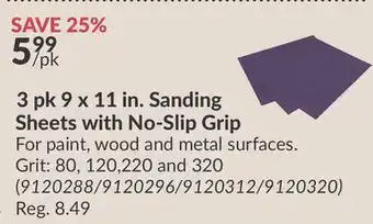 Princess Auto 3 pk 9 x 11 in. Sanding Sheets with No-Slip Grip offer