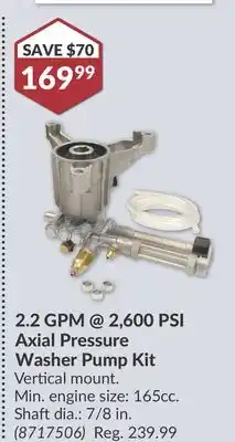 Princess Auto 2.2 GPM @ 2,600 PSI Axial Pressure Washer Pump Kit offer