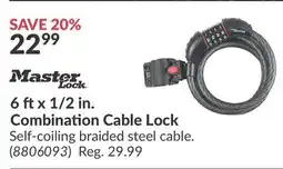 Princess Auto 6 ft x 1/2 in. Combination Cable Lock offer