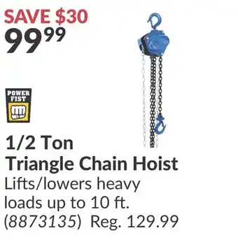 Princess Auto 1/2 Ton Triangle Chain Hoist offer