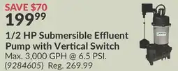 Princess Auto 1/2 HP Submersible Effluent Pump with Vertical Switch offer