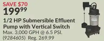 Princess Auto 1/2 HP Submersible Effluent Pump with Vertical Switch offer