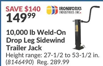 Princess Auto 10, 000 lb Weld-On Drop Leg Sidewind Trailer Jack offer